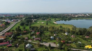 Güzel Peyzaj Gölü Zek New Beach Radymno Hava Görüntüsü Polonya. Yüksek kalite 4k görüntü