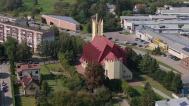 Güzel kilise Lubaczow Hava Manzarası Polonya. Yüksek kalite 4k görüntü
