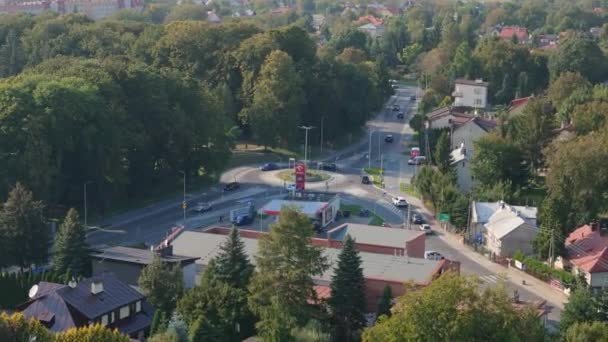 Krásná Krajina Roundabout Jaroslaw Aerial View Polsko Vysoce Kvalitní Záběry — Stock video