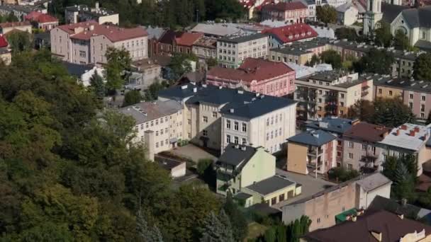 Gyönyörű Középiskola Sanok Aerial View Lengyelország Kiváló Minőségű Felvételek — Stock videók