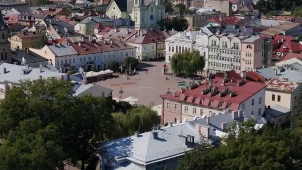 Krásná Krajina Staré Město Markt Náměstí Sanok Aerial View Polsko — Stock video