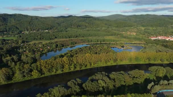 Güzel Peyzaj Göletleri Dağları Bieszczady Sanok Hava Görüntüsü Polonya Yüksek — Stok video