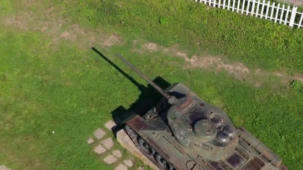 Tank Monument River San Sanok Flygfoto Polen Högkvalitativ Film — Stockvideo