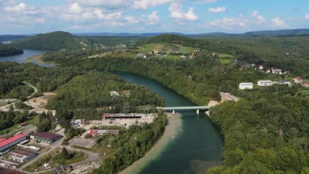 Güzel Peyzaj Köprüsü Solina Bieszczady Hava Görüntüsü Polonya Yüksek Kalite — Stok video