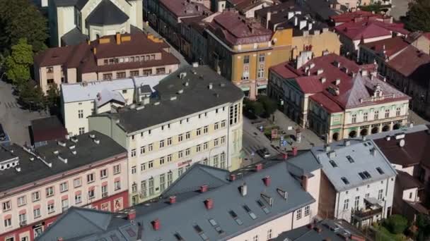 Vackra Old Town Street Sanok Flygfoto Polen Högkvalitativ Film — Stockvideo