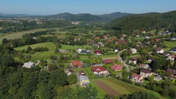 Casas Paisagem Bonitas Montanhas Bieszczady Sanok Vista Aérea Polônia Imagens — Vídeo de Stock