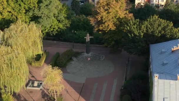Prachtig Saint Square Cross Old Town Sanok Aerial View Polen — Stockvideo