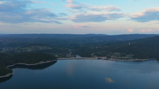 Bellissimo Paesaggio Diga Lago Solina Montagne Bieszczady Vista Aerea Polonia — Video Stock