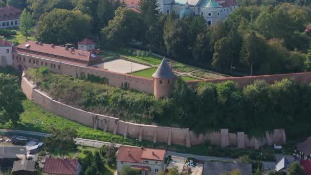 Krásná Krajina Zeď Klášter Opactwo Jaroslaw Aerial View Polsko Vysoce — Stock video
