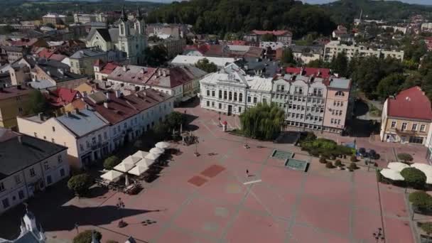 Gyönyörű Tanács Óváros Market Square Sanok Aerial View Lengyelország Kiváló — Stock videók