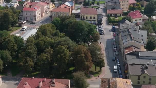 Smukke Markedsplads Downtown Park Radymno Aerial View Polen Høj Kvalitet – Stock-video