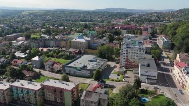 Gyönyörű Tájkép Lakóingatlan Sanok Aerial View Lengyelország Kiváló Minőségű Felvételek — Stock videók