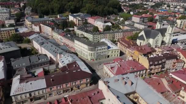 Gyönyörű Old Town Street Sanok Aerial View Lengyelország Kiváló Minőségű — Stock videók
