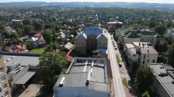 Bela Paisagem Downtown Sanok Aerial View Polônia Imagens Alta Qualidade — Vídeo de Stock