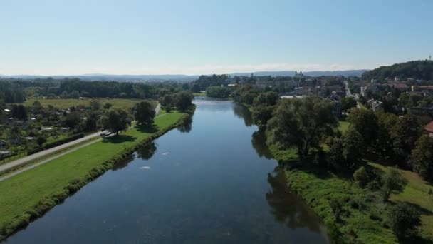 Piękny Krajobraz Rzeka San Sanok Widok Lotu Ptaka Polska Wysokiej — Wideo stockowe