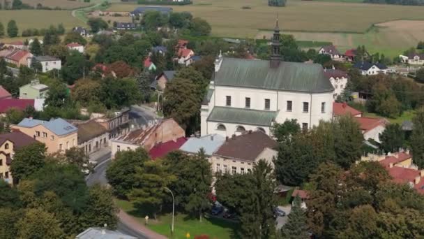 Beautiful Landscape Downtown Church Radymno Aerial View Poland High Quality — Stock Video