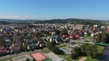 Güzel Peyzaj Parkı Dağı Sanok Hava Görüntüsü Polonya. Yüksek kalite 4k görüntü