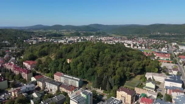 Piękny Park Krajobrazowy Mountain Sanok Aerial View Poland Wysokiej Jakości — Wideo stockowe