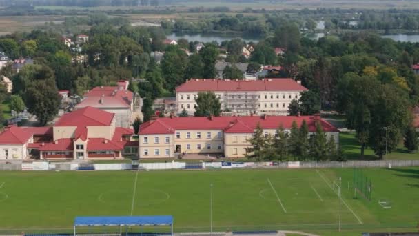 Beautiful Landscape Stadium School Radymno Aerial View Poland High Quality — Stock Video
