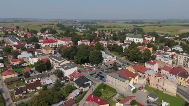 Gyönyörű Market Square Downtown Park Radymno Aerial View Lengyelország Kiváló — Stock videók