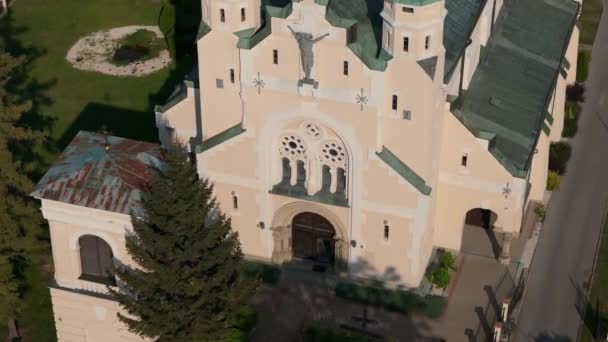 Piękny Kościół Starego Miasta Jarosław Widok Lotu Ptaka Polska Wysokiej — Wideo stockowe