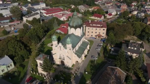 Hermosa Iglesia Del Paisaje Ciudad Vieja Jaroslaw Vista Aérea Polonia — Vídeos de Stock