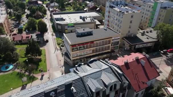 Kosciuszki Street Downtown Sanok Aerial View Poland High Quality Footage — Stock Video