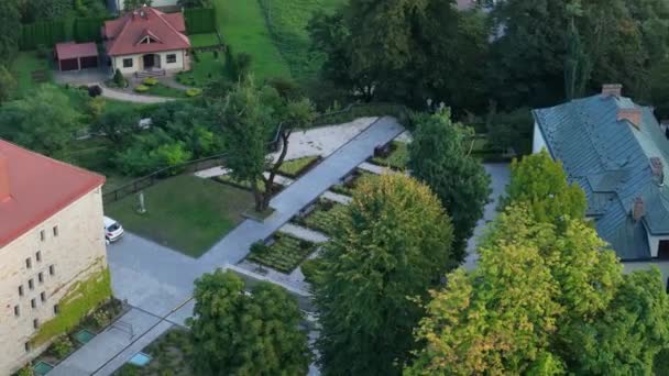 Beautiful Garden Royal Castle Old Town Sanok Aerial View Poland — Stock Video