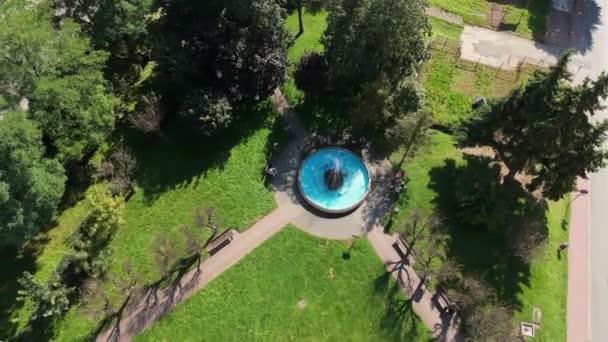 Güzel Downtown Fountain Sanok Hava Manzarası Polonya Yüksek Kalite Görüntü — Stok video