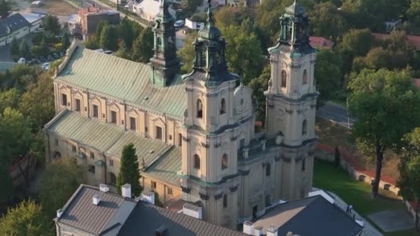 Beautiful Church Downtown Jaroslaw Aerial View Poland High Quality Footage — Stock Video