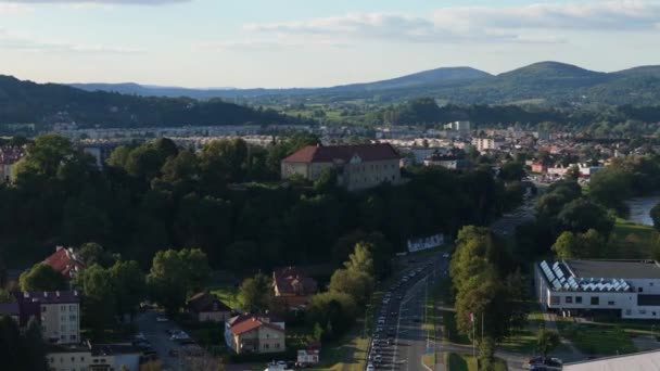 Güzel Manzara Kraliyet Kalesi Eski Şehir Dağları Bieszczady Sanok Hava — Stok video