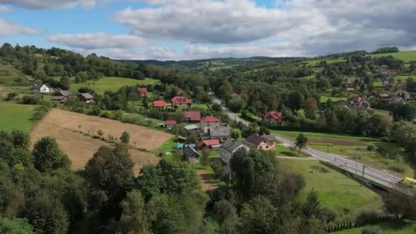 Beautiful Landscape Road Mountains Bieszczady Bircza Aerial View Poland High — Stock Video