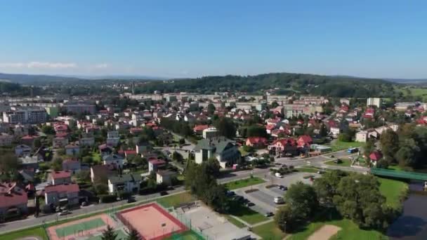Gyönyörű Tájkép Park Mountain Sanok Aerial View Lengyelország Kiváló Minőségű — Stock videók