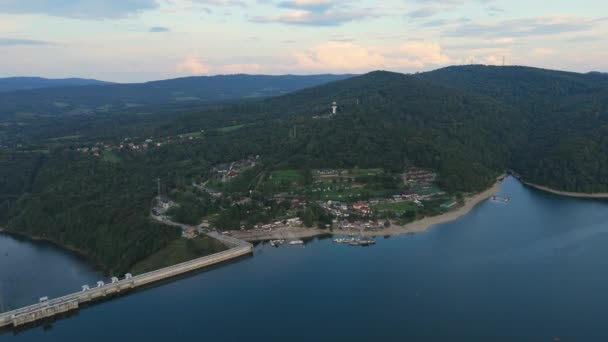 Όμορφη Λίμνη Τοπίο Βουνά Solina Bieszczady Aerial View Πολωνία Υψηλής — Αρχείο Βίντεο