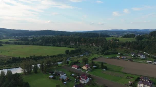 Bela Paisagem Stone River San Myczkowce Bieszczady Vista Aérea Polónia — Vídeo de Stock