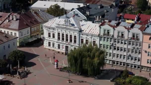 Schöner Marktplatz Der Altstadt Sanok Luftaufnahme Polen Hochwertiges Filmmaterial — Stockvideo