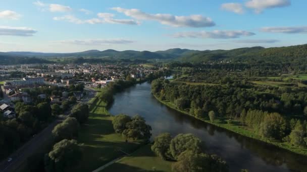 Gyönyörű Táj Folyó San Sanok Hegység Bieszczady Aerial View Lengyelország — Stock videók