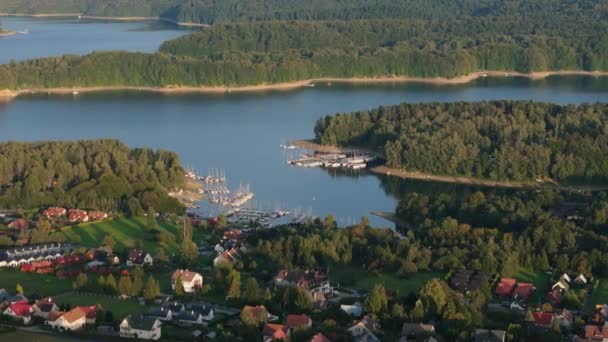 Vackra Landskap Port Polanczyk Lake Solina Bieszczady Antenn View Poland — Stockvideo