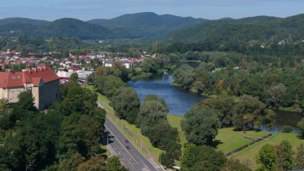 Güzel Peyzaj Nehri San Dağları Bieszczady Sanok Hava Manzarası Polonya — Stok video