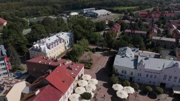 Krásné Saint Square Cross Old Town Sanok Aerial View Polsko — Stock video