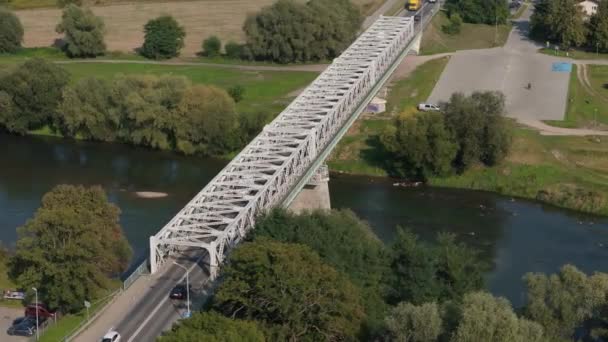 Güzel Köprü Nehri San Jaroslaw Hava Manzarası Polonya Yüksek Kalite — Stok video