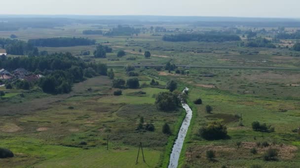 Schöne Landschaft Fluss Lubaczow Luftaufnahme Polen Hochwertiges Filmmaterial — Stockvideo