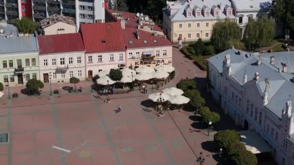 Gyönyörű Óvárosi Piac Tér Sanok Aerial View Lengyelország Kiváló Minőségű — Stock videók