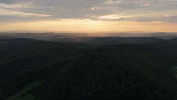 Beautiful Landscape Sunset Mountains Bieszczady Solina Aerial View Poland High — Stock Video