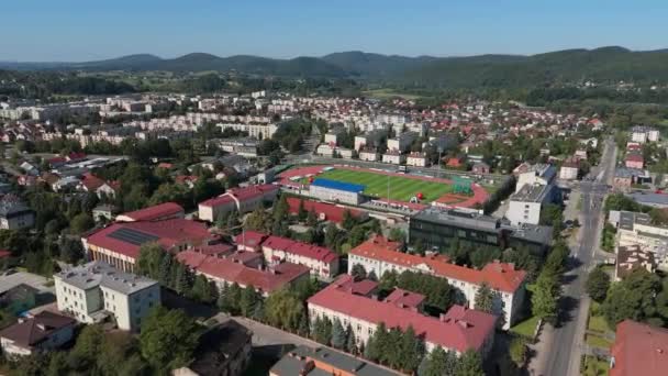 Belo Estádio Panorama Sanok Vista Aérea Polônia Imagens Alta Qualidade — Vídeo de Stock