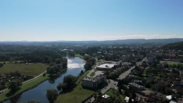 Prachtig Landschap Rivier San Sanok Aerial View Polen Hoge Kwaliteit — Stockvideo