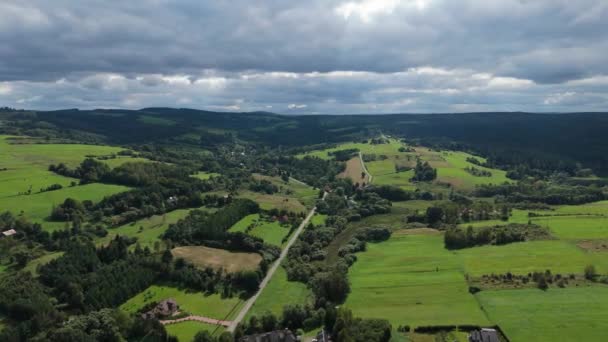 Krásná Krajina Road Forest Mountains Bieszczady Bircza Aerial View Polsko — Stock video