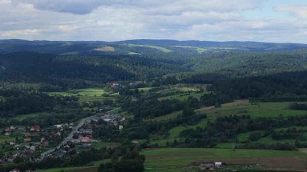 Прекрасний Ландшафтний Ліс Лісові Гори Beschady Bircha Air View Poland — стокове відео