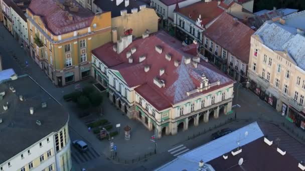 Beautiful Street Old Town Sanok Aerial View Polsko Vysoce Kvalitní — Stock video