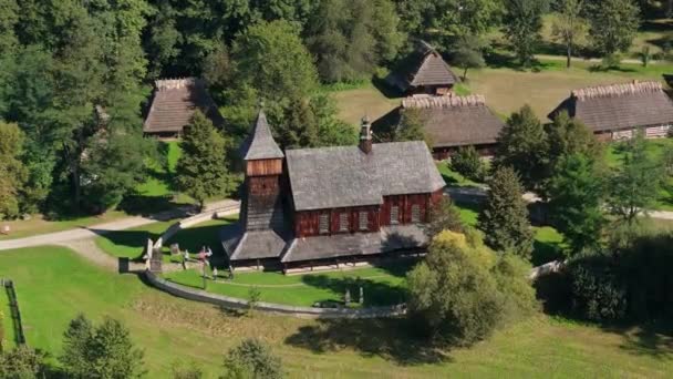 Vackra Church Open Air Museum Skansen Sanok Antenn View Poland — Stockvideo